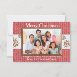 Red Burlap Pinecones Foto - 3x5 Weihnachtskarte Einladung