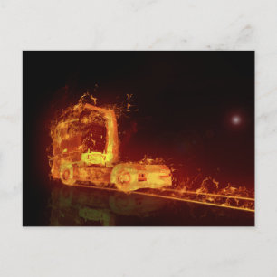 Red Burning Truck in Feuer Flammen Postkarte
