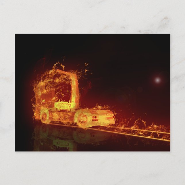 Red Burning Truck in Feuer Flammen Postkarte (Vorderseite)
