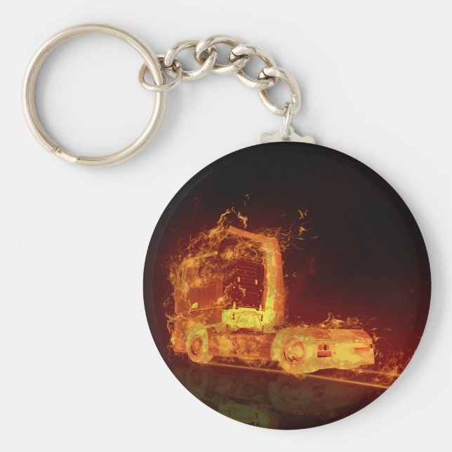Red Burning Truck in Feuer Flammen Schlüsselanhänger (Vorne)
