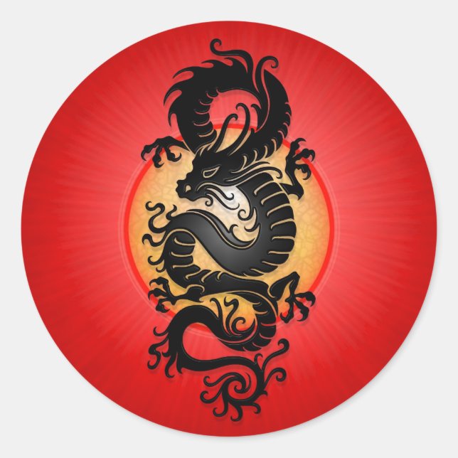 Red Burst chinesischer Drache Runder Aufkleber (Vorderseite)