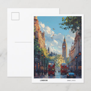 Red Bus London England Vintage Travel Postkarte