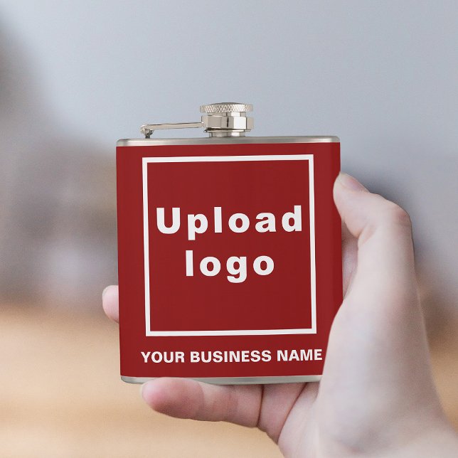 Red Business Brand auf Vinyl Wrapped Flask Flachmann (Your business name and logo on red vinyl wrapped flask.)