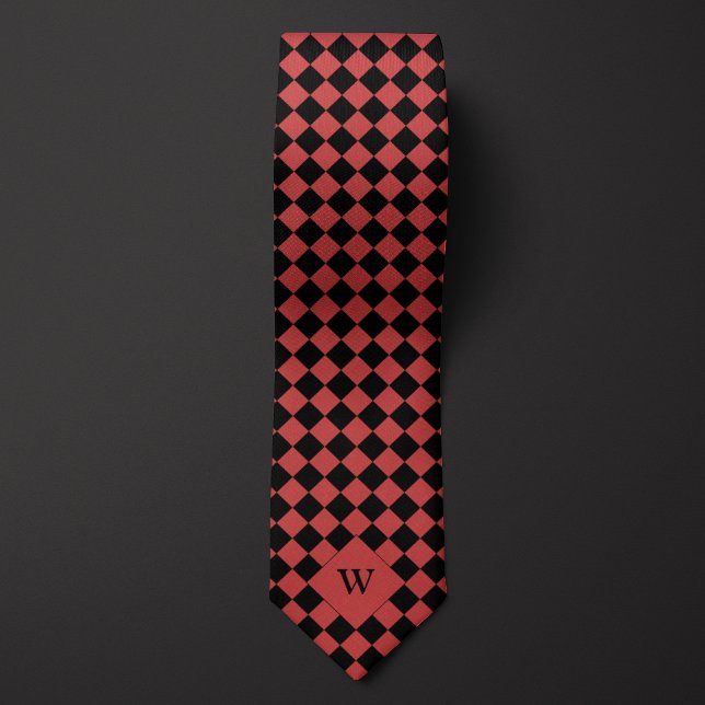 Red Business Checked Monogram Krawatte (Von Creator hochgeladen)