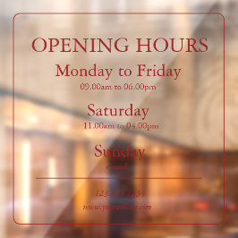 Red Business Opening Hours Sign | Window Cling Fensteraufkleber