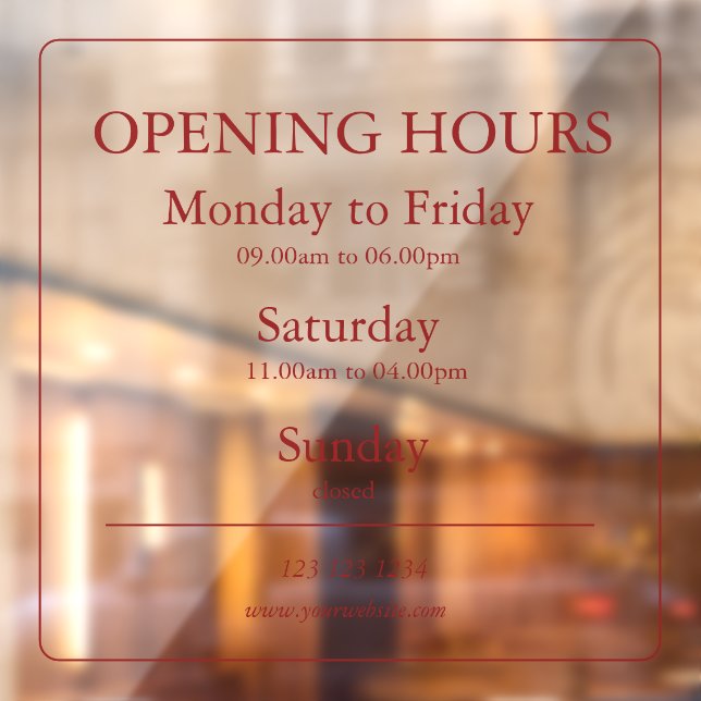 Red Business Opening Hours Sign | Window Cling Fensteraufkleber (Blatt 2)