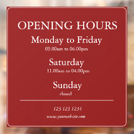 Red Business Opening Hours Sign | Window Cling Fensteraufkleber