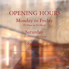 Red Business Opening Hours Sign | Window Cling Fensteraufkleber