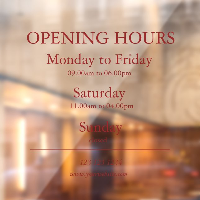 Red Business Opening Hours Sign | Window Cling Fensteraufkleber (Blatt 2)