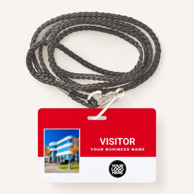Red Business Visier Foto Bar Code, Logo Lanyard Ausweis (Vorderseite mit Schlüsselband)