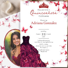 Red Butterflies Dress Photo 15 XV Quinceanera Einladung