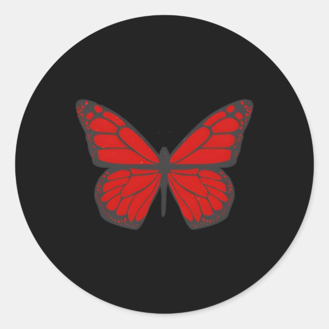 Red Butterfly Ästhetische Grunge Soft Runder Aufkleber (Vorderseite)