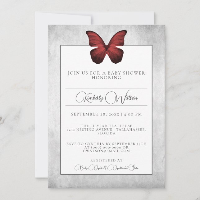 Red Butterfly Baby Dusche Einladung (Vorderseite)