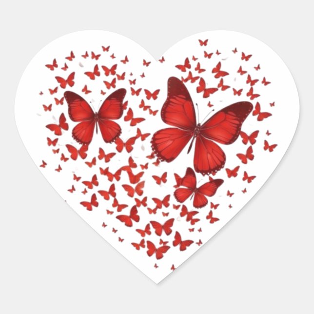 Red Butterfly Heart – A Symbol of Passion and Love Herz-Aufkleber (Vorderseite)