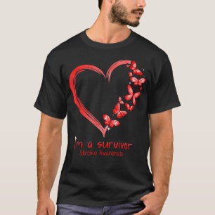 Red Butterfly Herz Ich bin ein Überlebender Stroke T-Shirt