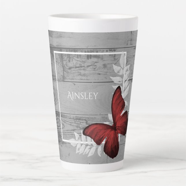 Red Butterfly Rustic Personalisiert Latte Tasse