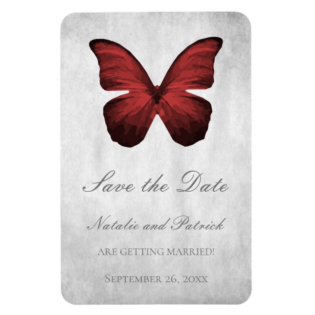 Red Butterfly Save the Date Magnet (Vertikal)