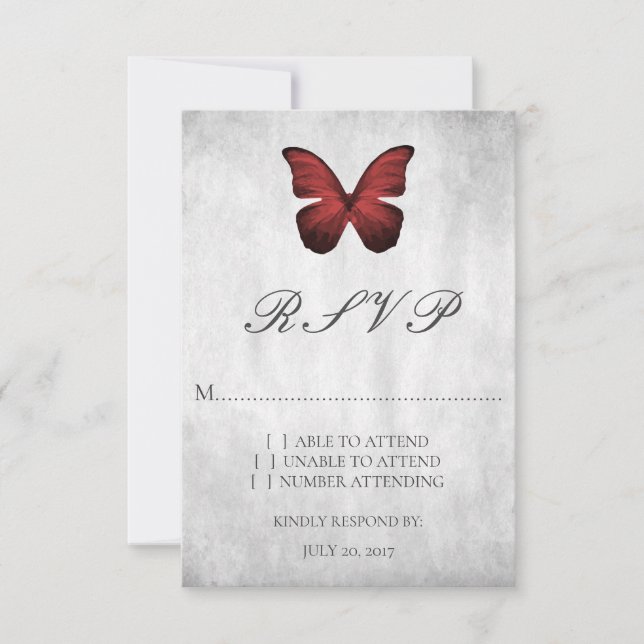 Red Butterfly Wedding RSVP Card Karte (Vorderseite)