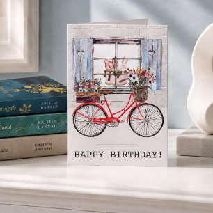 Red Bycycle mit Blume Basket Sommer Geburtstag Karte