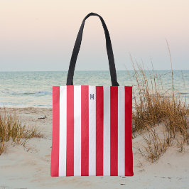 Red Cabana Strip & Personalisiert Navy Monogram