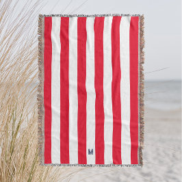 Red Cabana Strip & Personalisiert Navy Monogram Decke