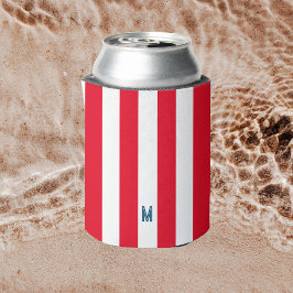Red Cabana Strip & Personalisiert Navy Monogram Dosenkühler