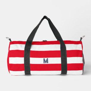 Red Cabana Strip & Personalisiert Navy Monogram Duffle Bag