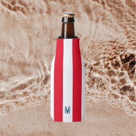 Red Cabana Strip & Personalisiert Navy Monogram Flaschenkühler