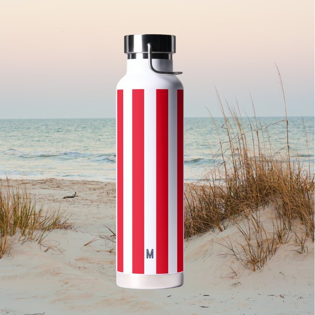 Red Cabana Strip & Personalisiert Navy Monogram Trinkflasche (Von Creator hochgeladen)
