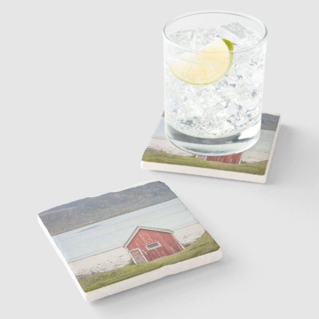 Red Cabin Ramberg Lofoten Steinuntersetzer (Seitenansicht)