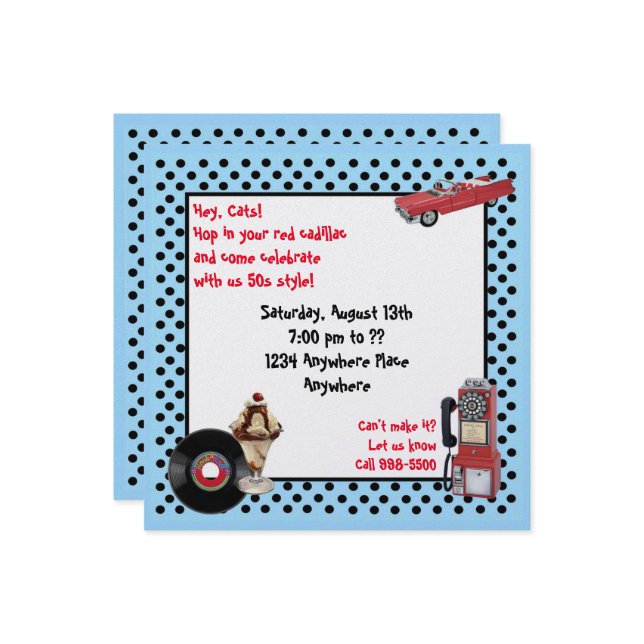 Red Cadillac Einladung (Vorderseite/Rückseite Beispiel)