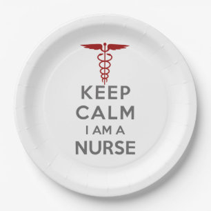 Red Caduceus Behielt Calm I bin eine Krankenschwes Pappteller