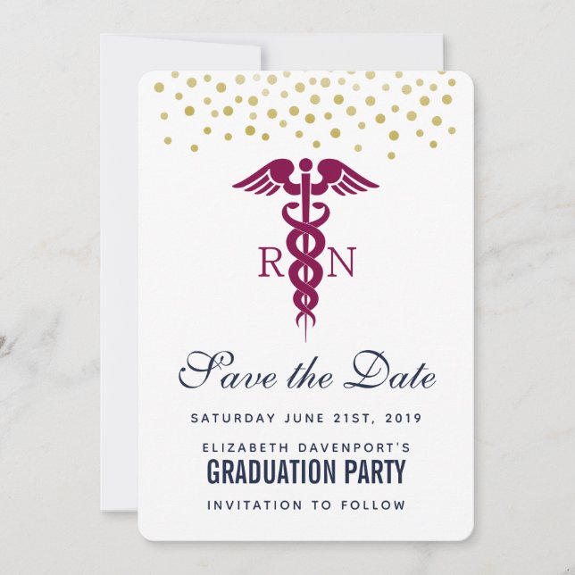 Red Caduceus Nurse Graduate Save The Date (Vorderseite)