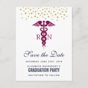 Red Caduceus Nurse Graduate Save the Date Postkarte