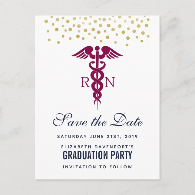 Red Caduceus Nurse Graduate Save the Date Postkarte (Vorderseite)
