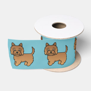 Red Cairn Terrier Cartoon Dog Illustration Blau Satinband