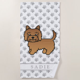 Red Cairn Terrier Niedlich Cartoon Dog & Name Strandtuch