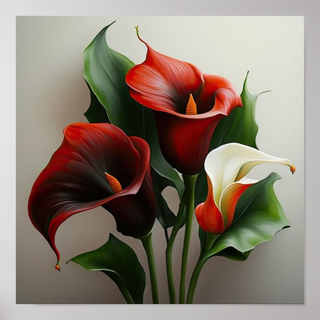 Red Calles Lilies Lily Blume Art Pseudonym Poster (Vorne)