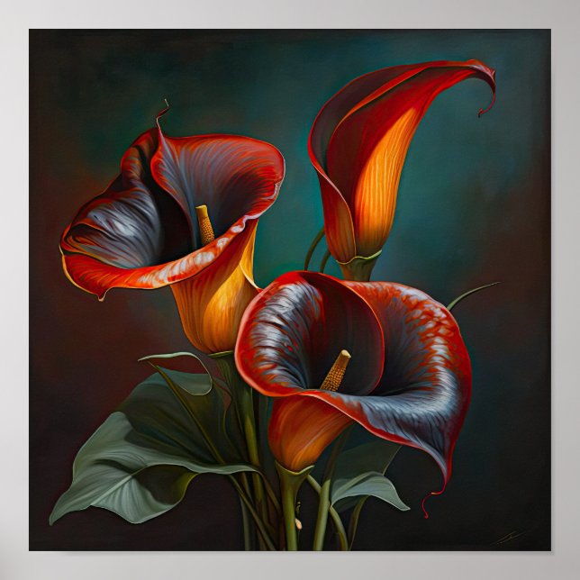 Red Calles Lilies Lily Blume Art Pseudonym Poster (Vorne)