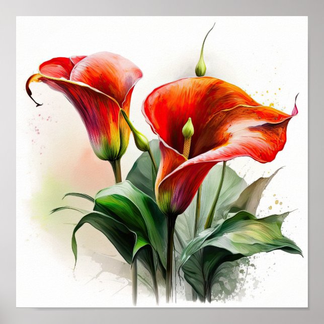 Red Calles Lilies Lily Blume Art Pseudonym Poster (Vorne)