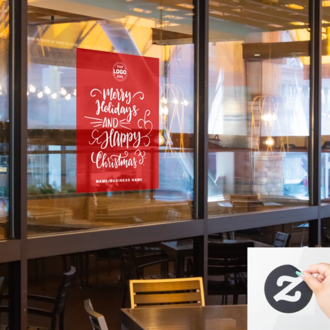 Red Calligraphic Frohe Weihnachten hinzufügen Ihr  Fensteraufkleber (Restaurantfenster)