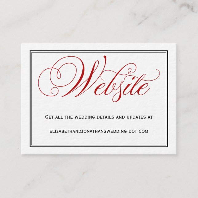 Red Calligraphy Wedding Website Information Card Begleitkarte (Vorderseite)