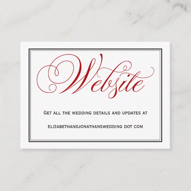 Red Calligraphy Wedding Website Information Card Begleitkarte (Vorderseite)
