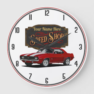 Red Camaro Personalisiert Speed Shop Große Wanduhr
