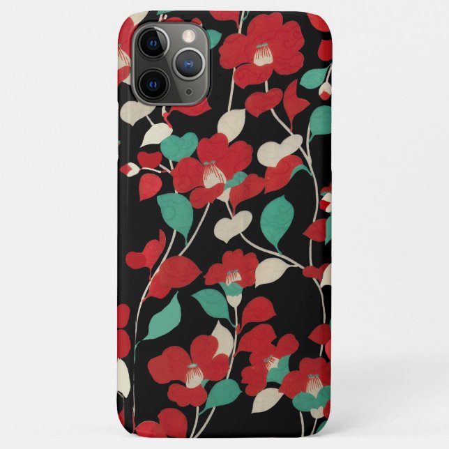 RED CAMELLIAS, WEISSE GRÜNE BLÄTTER BLACK Dark Flo Case-Mate iPhone Hülle (Rückseite)