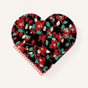 RED CAMELLIAS, WEISSE GRÜNE BLÄTTER BLACK Dark Flo Notizbuch