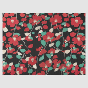 RED CAMELLIAS, WEISSE GRÜNE BLÄTTER BLACK Dark Flo Seidenpapier