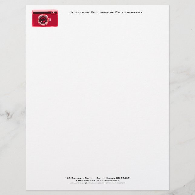 Red Camera Fotografy Business Letterhead Briefkopf (Vorderseite)