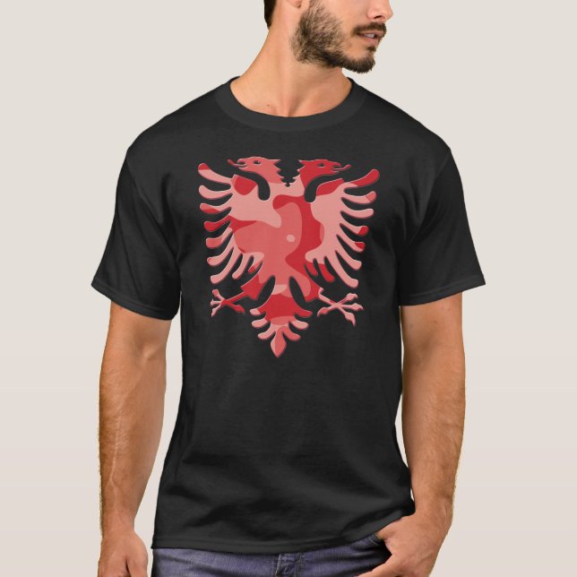 Red Camo Albanian Eagle 3D T-Shirt (Vorderseite)