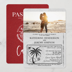 Red Cancun Passport Wedding Einladung